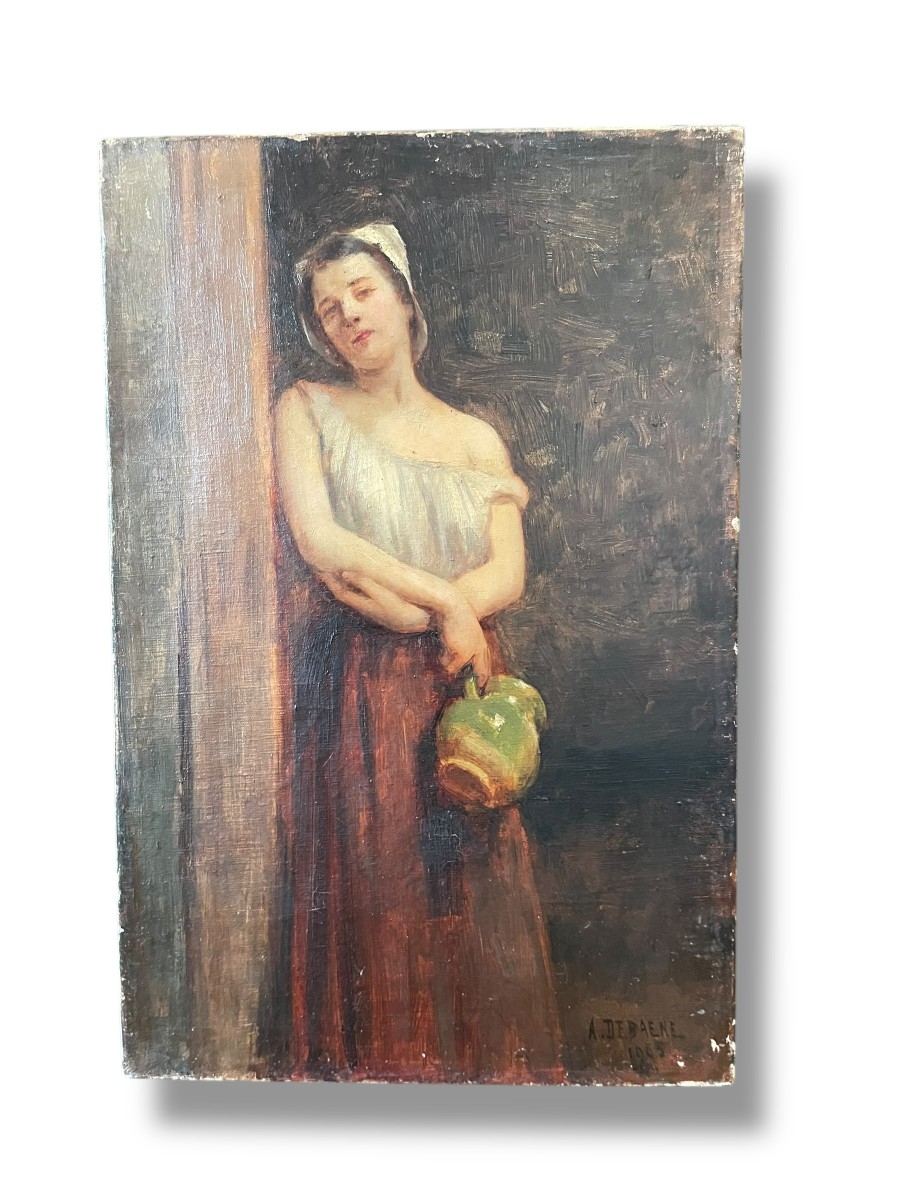 Alphonse Jules Debaene Jeune Femme Au Pot Huile Sur Toile 1905-photo-2