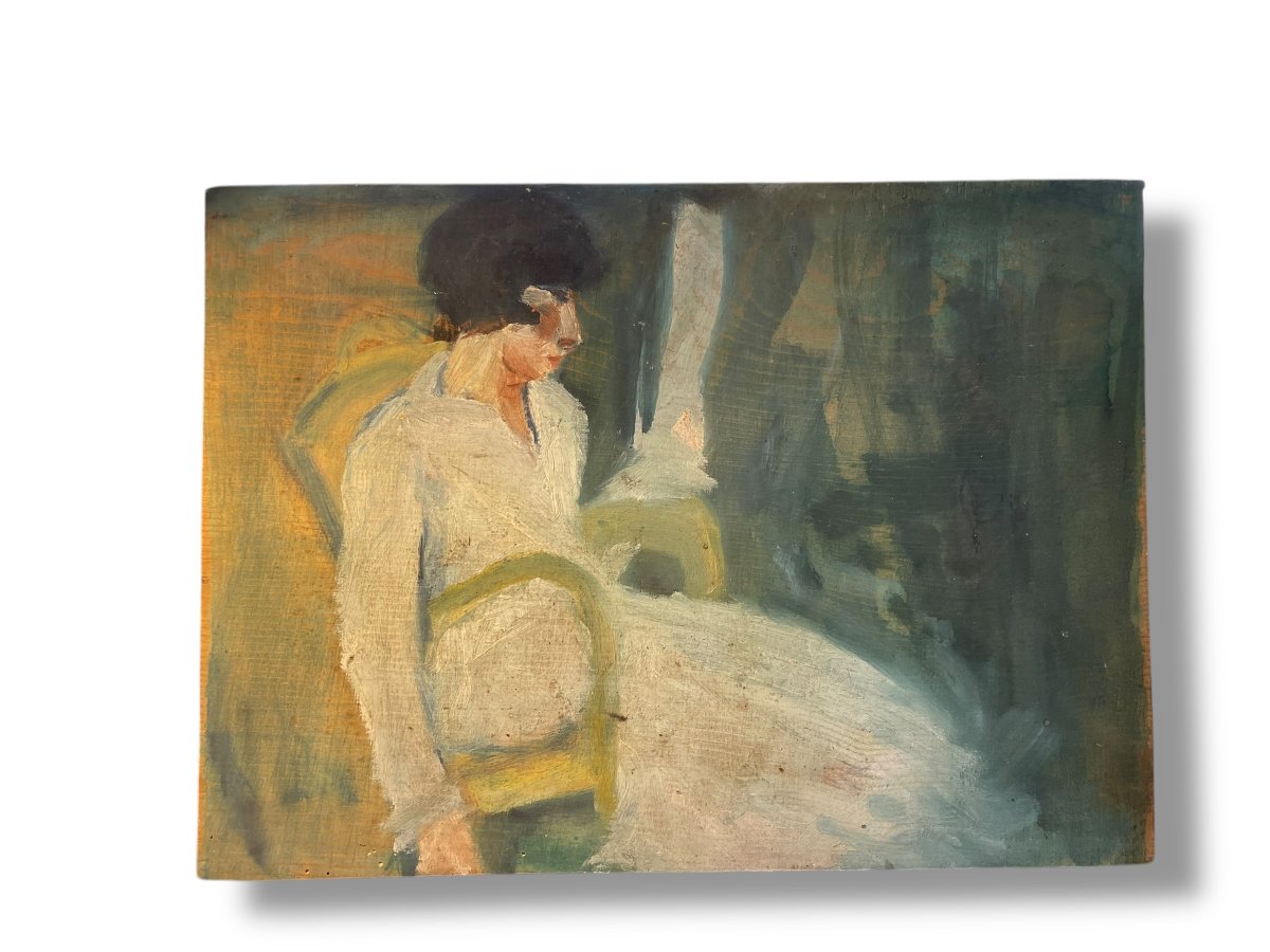 Femme Au Balcon Huile Sur Panneau 1930-photo-3
