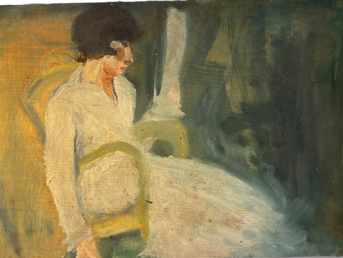 Femme Au Balcon Huile Sur Panneau 1930