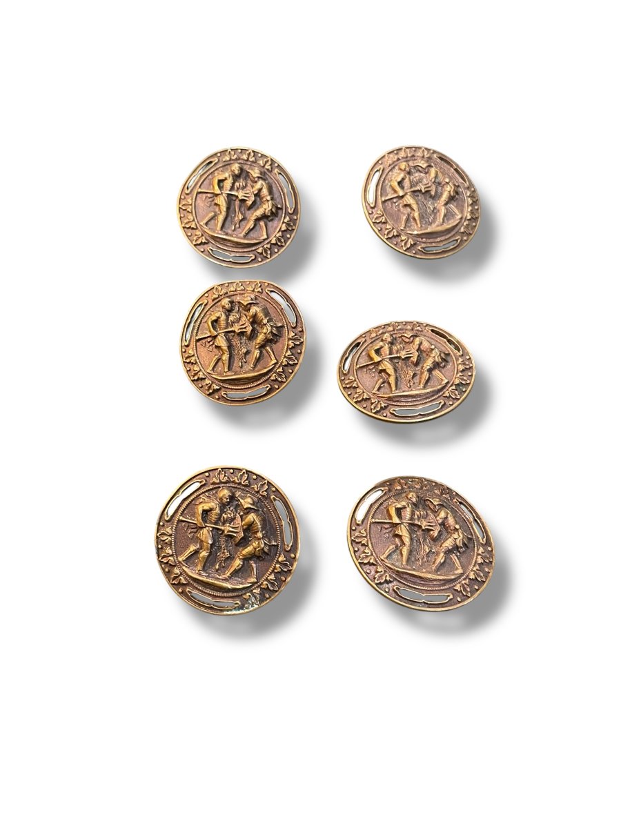Ensemble De Sept Boutons XIX Eme En Bronze Gladiateurs-photo-2