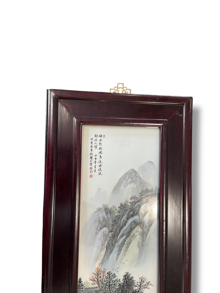 Chine Importante Plaque En Porcelaine à Décor De Montagnes-photo-4