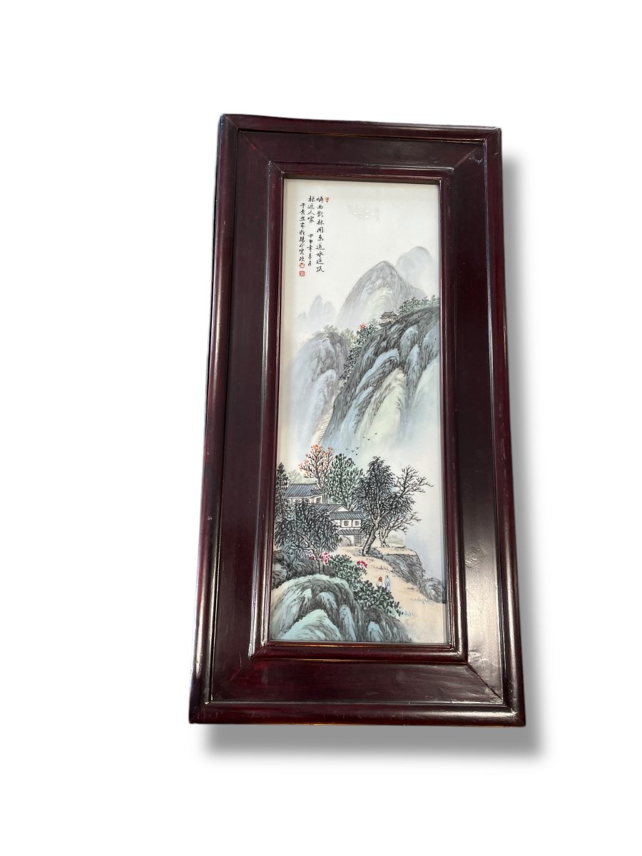 Chine Importante Plaque En Porcelaine à Décor De Montagnes-photo-3