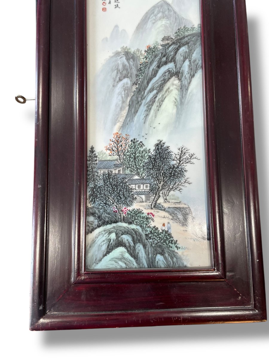 Chine Importante Plaque En Porcelaine à Décor De Montagnes-photo-4