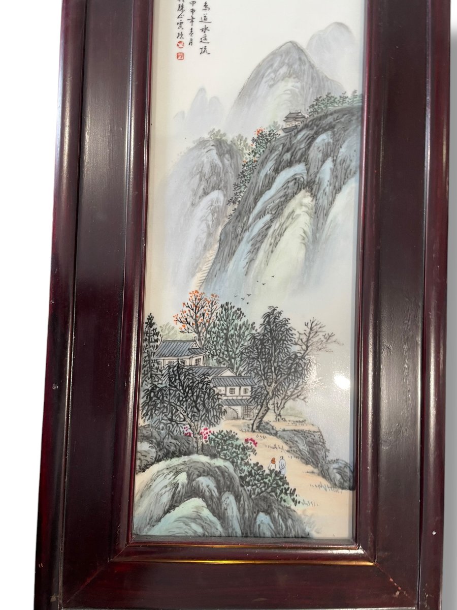 Chine Importante Plaque En Porcelaine à Décor De Montagnes-photo-6