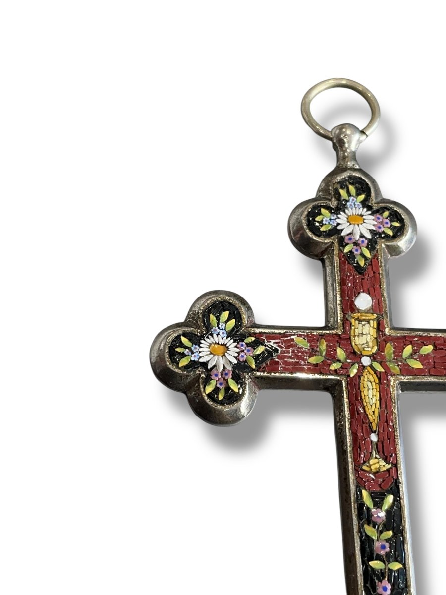 Croix En Micromosaïque En Bronze Argenté-photo-3