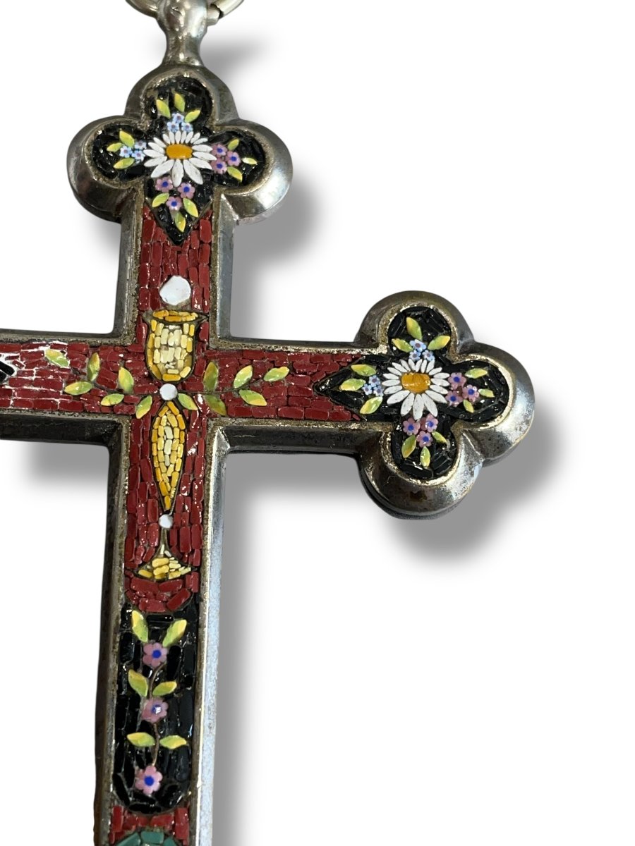 Croix En Micromosaïque En Bronze Argenté-photo-3