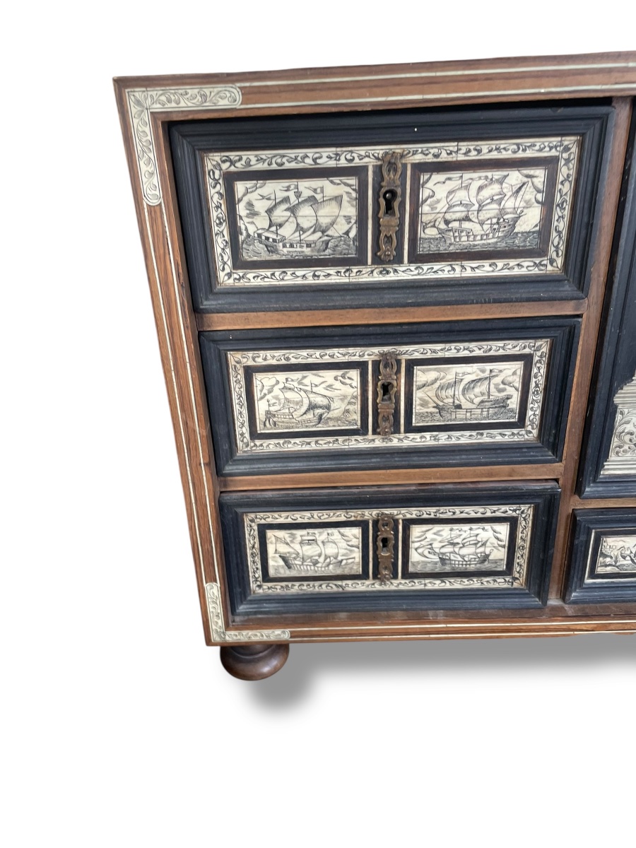 Cabinet italien de voyage bargueño motifs bateaux-photo-2