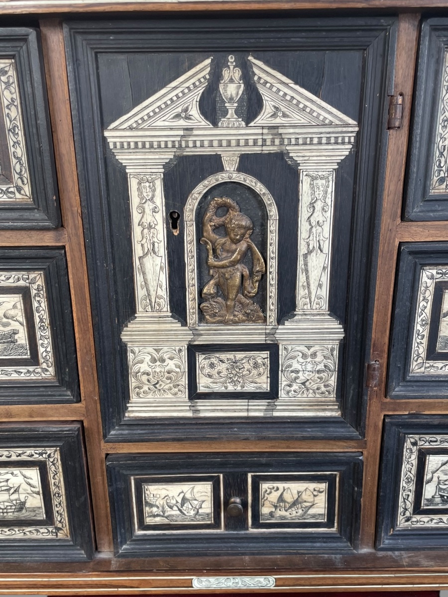 Cabinet italien de voyage bargueño motifs bateaux-photo-3