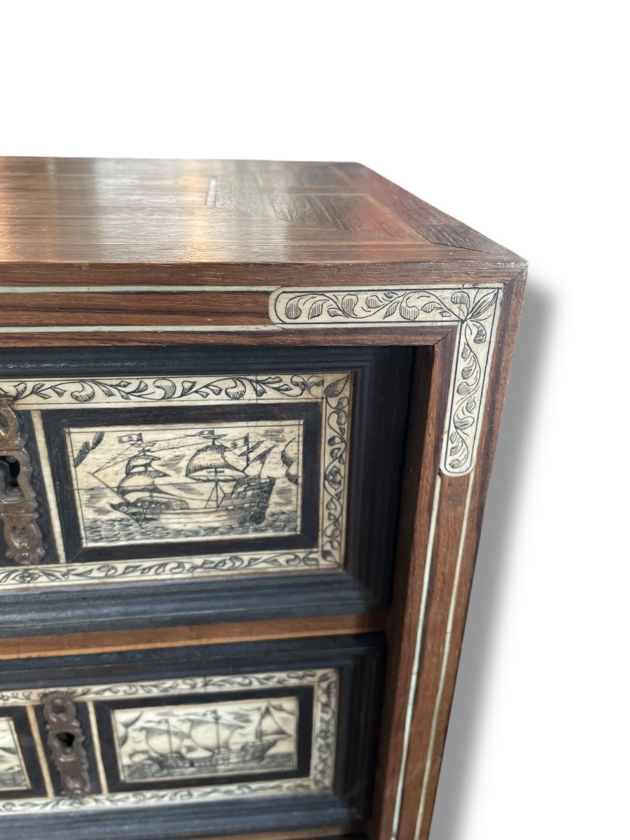 Cabinet italien de voyage bargueño motifs bateaux-photo-4