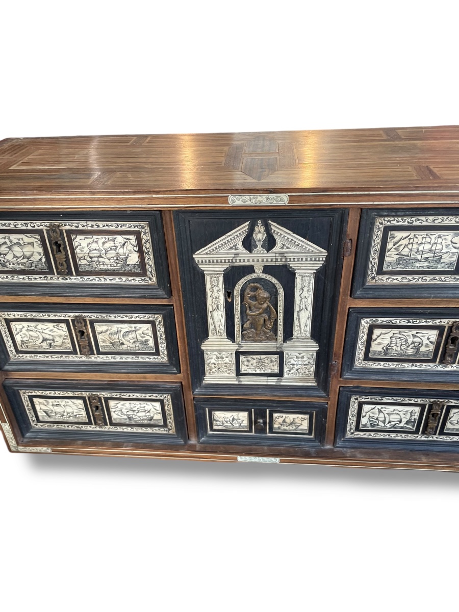 Cabinet italien de voyage bargueño motifs bateaux-photo-2