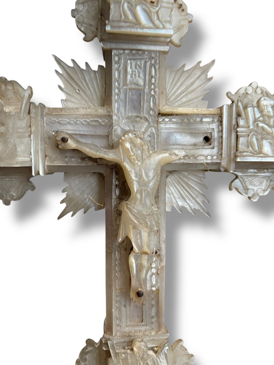 Croix en nacre de Jérusalem ou Béthléem en nacre XIX eme-photo-3