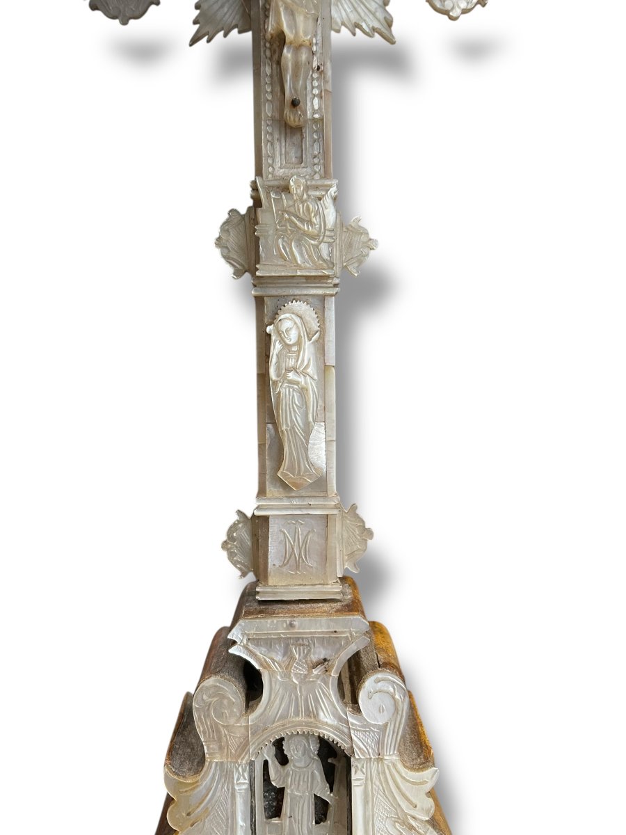 Croix en nacre de Jérusalem ou Béthléem en nacre XIX eme-photo-4