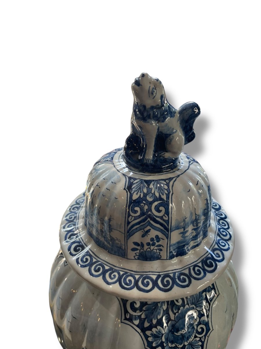 Delft Pair Of Covered Pots With Animated Scenes And Mills, 19th Century-photo-3