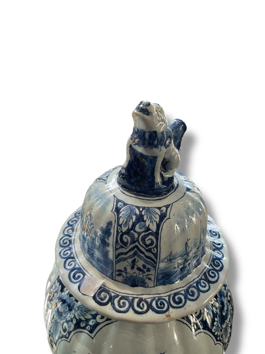 Delft Pair Of Covered Pots With Animated Scenes And Mills, 19th Century-photo-1