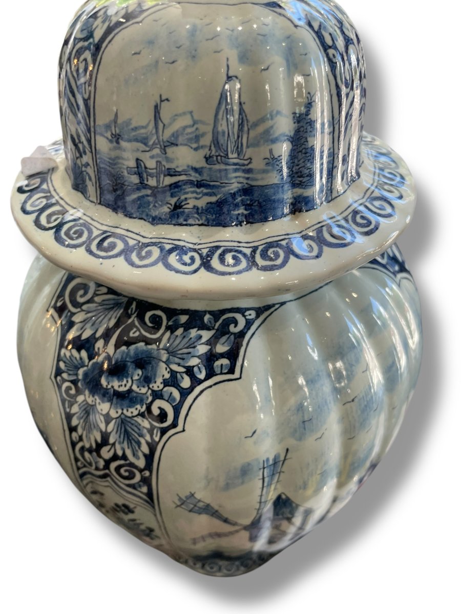 Delft Pair Of Covered Pots With Animated Scenes And Mills, 19th Century-photo-4