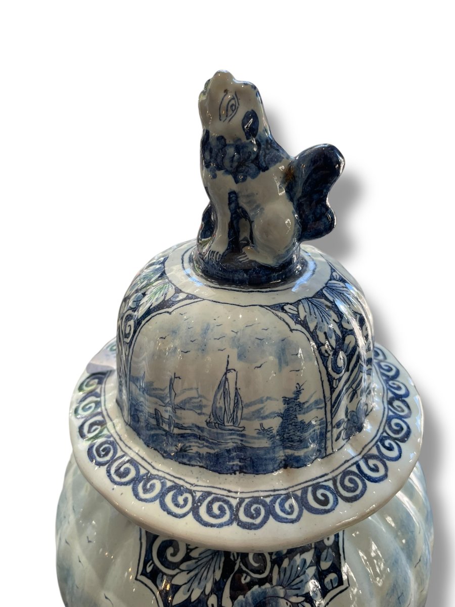 Delft Pair Of Covered Pots With Animated Scenes And Mills, 19th Century-photo-5