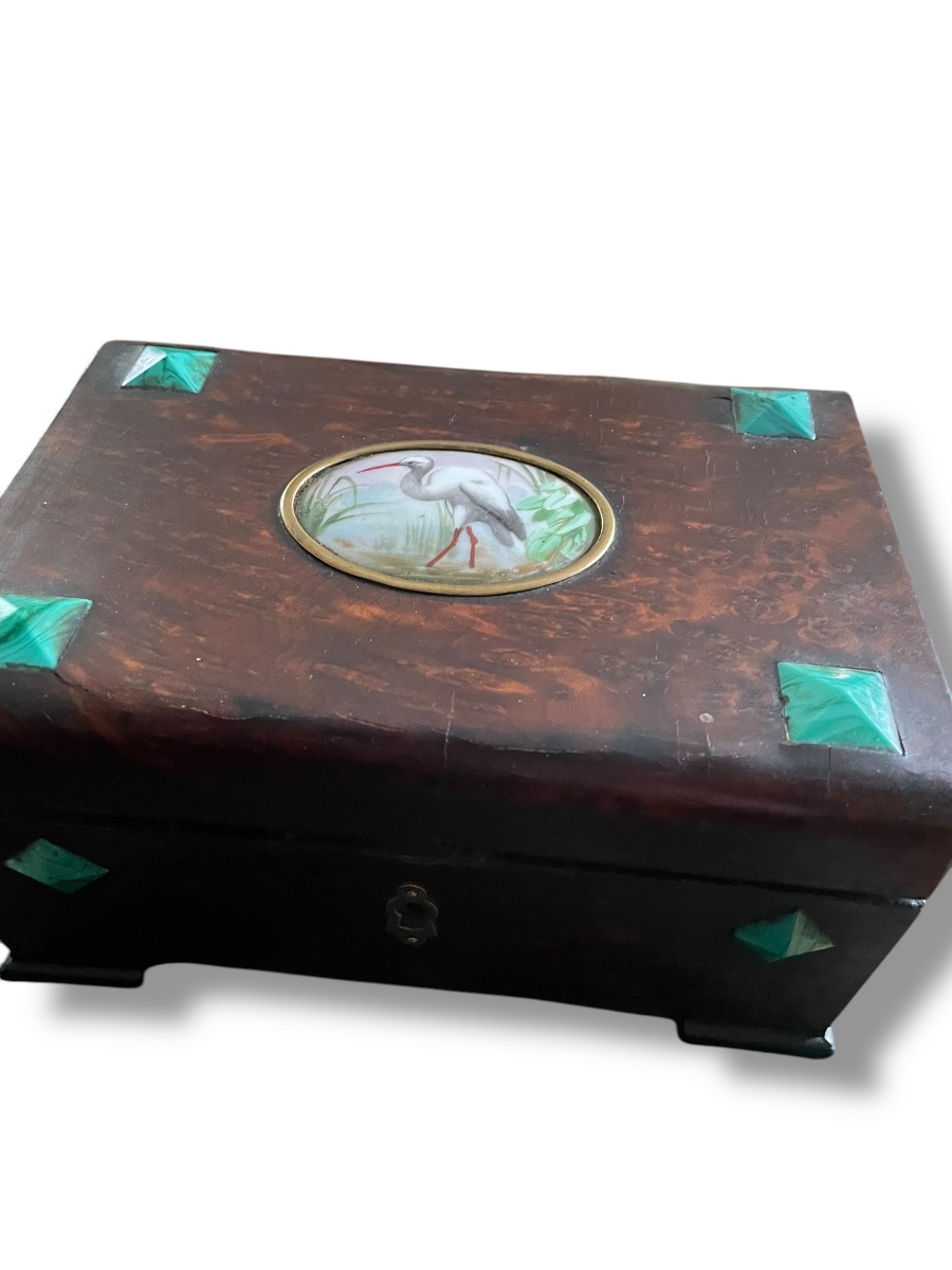 Malachite Wood And Porcelain Jewelry Box, 1900-photo-3