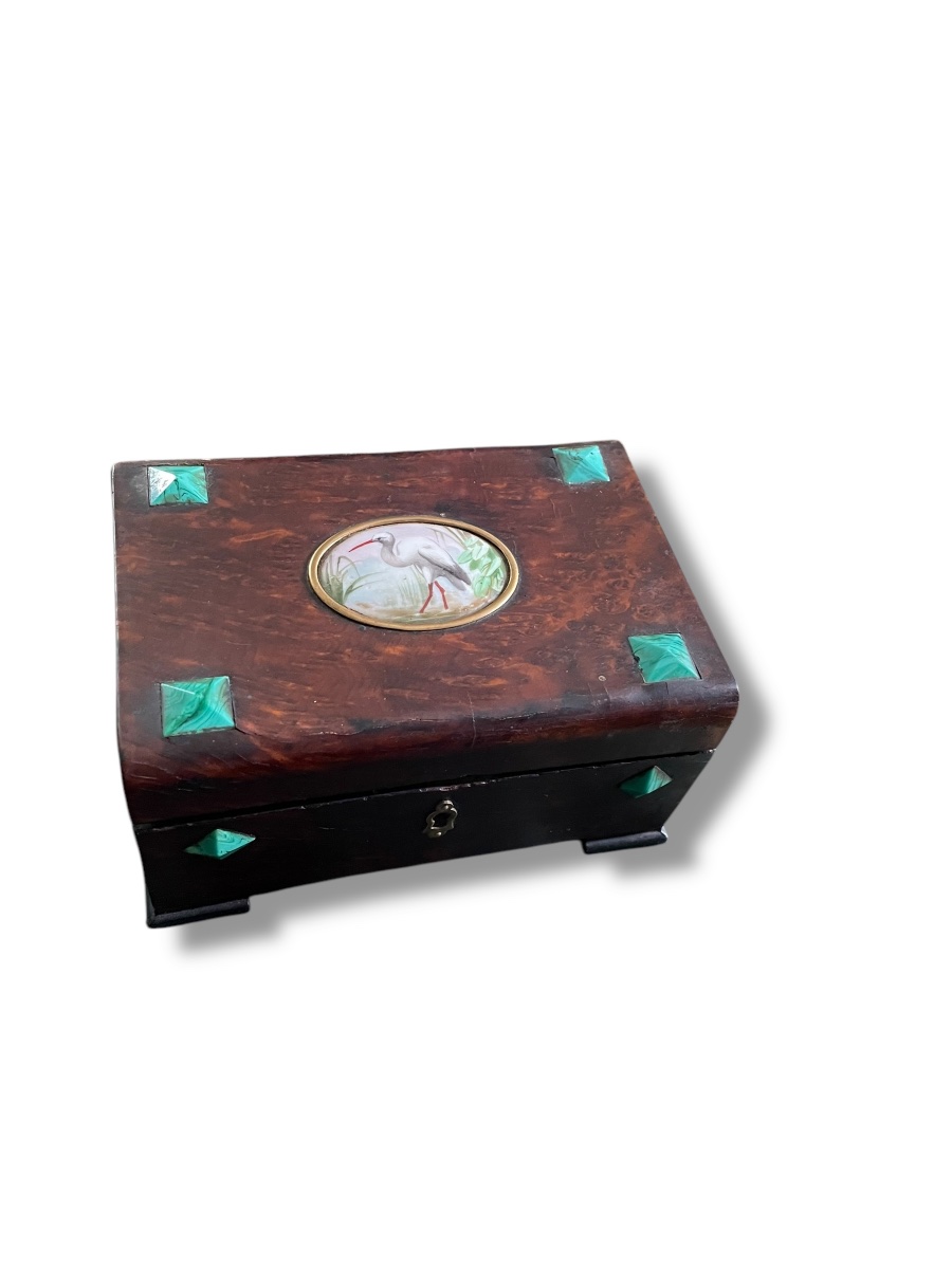 Malachite Wood And Porcelain Jewelry Box, 1900-photo-1