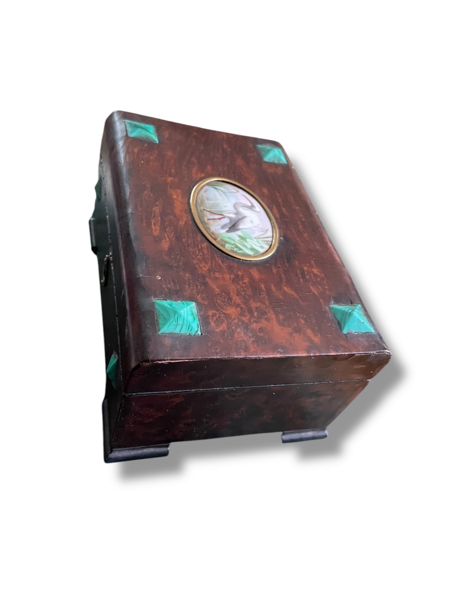 Malachite Wood And Porcelain Jewelry Box, 1900-photo-4