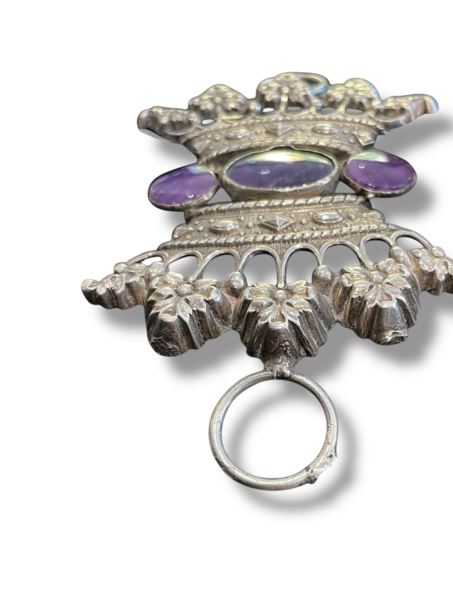 Boucle de ceinture améthyste et argentée Couronne de Duc-photo-4