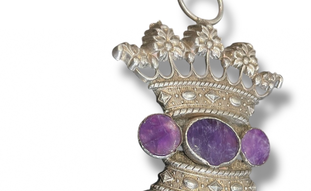 Boucle de ceinture améthyste et argentée Couronne de Duc-photo-1