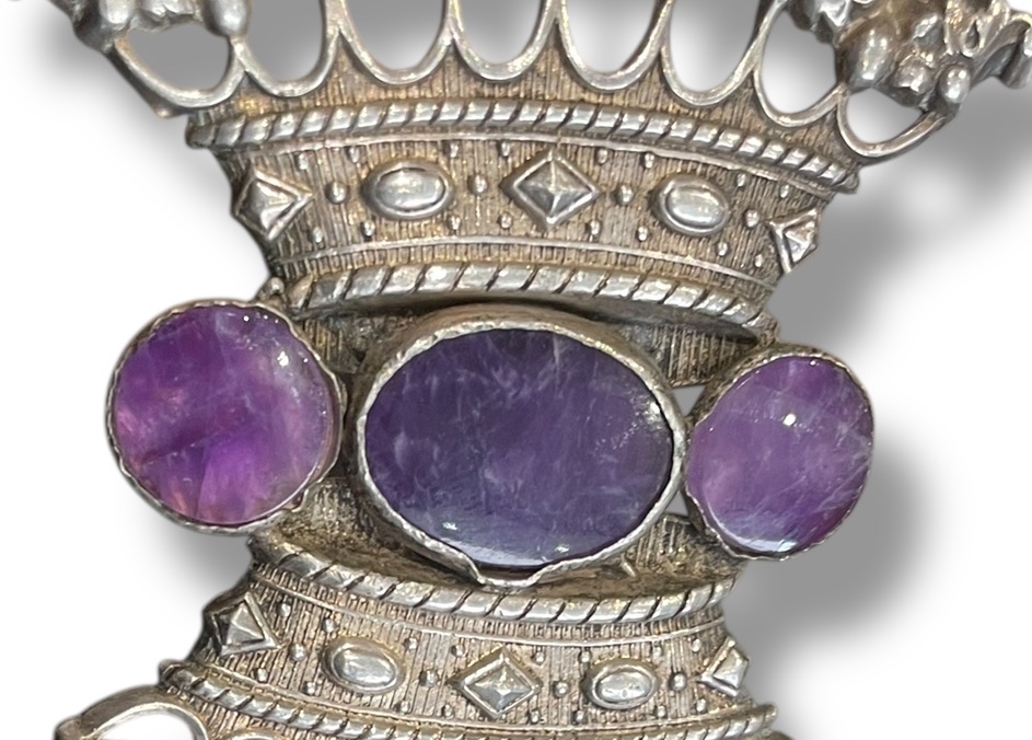 Boucle de ceinture améthyste et argentée Couronne de Duc-photo-2