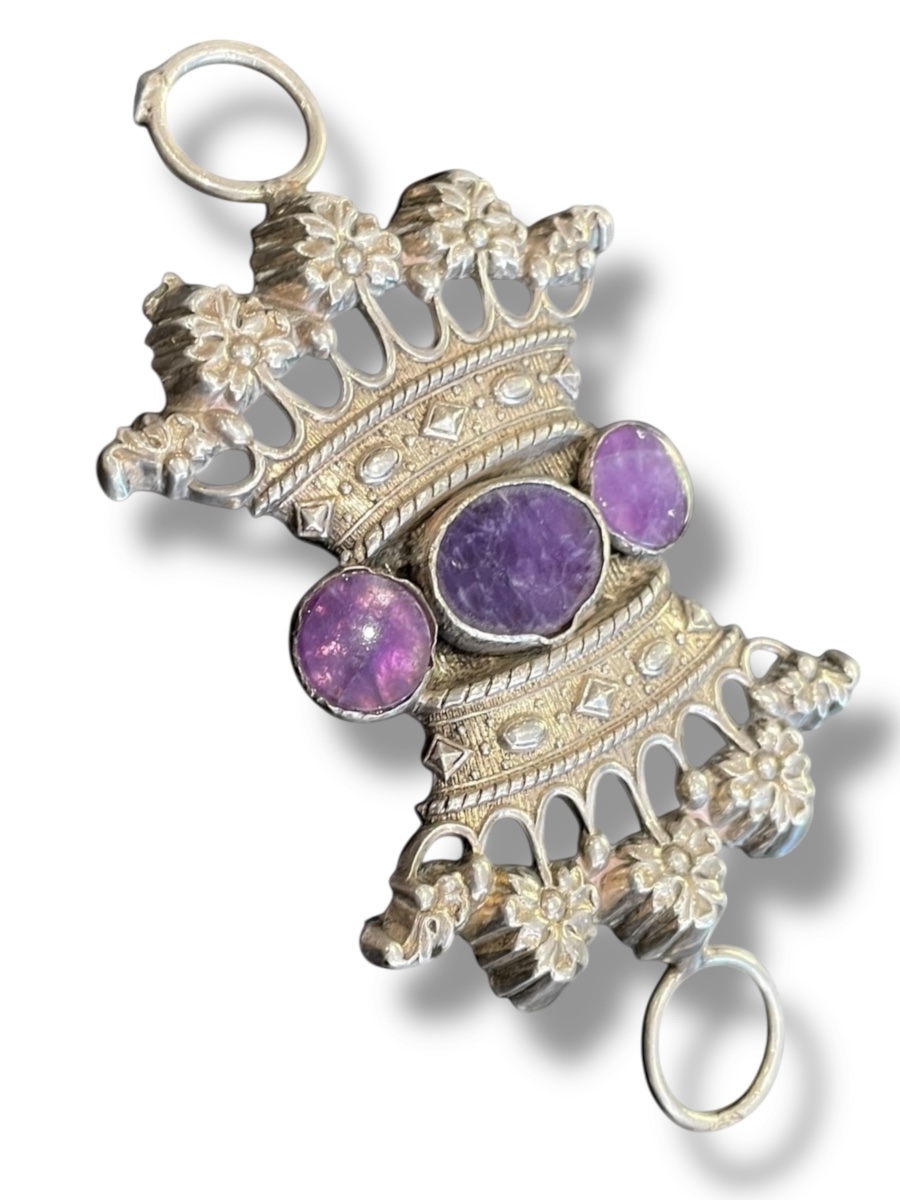 Boucle de ceinture améthyste et argentée Couronne de Duc-photo-3