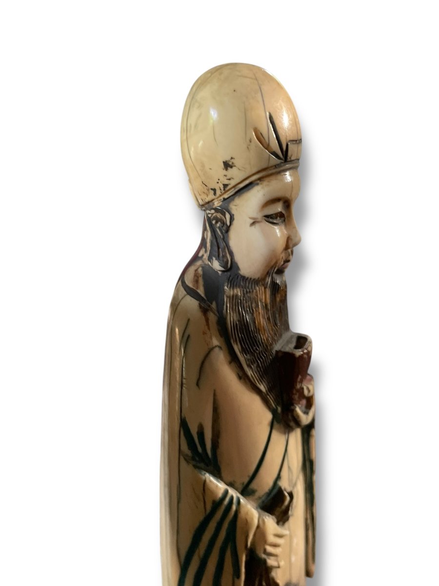 Sage en ivoire de mammouth polychrome XIX eme -photo-4