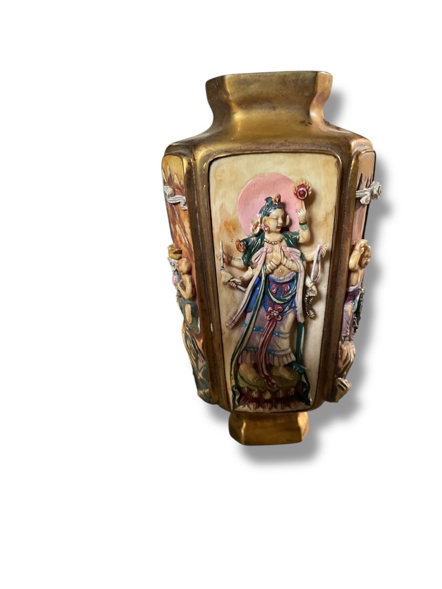 Pair Of Bronze And Polychrome Vases Circa 1900-photo-3