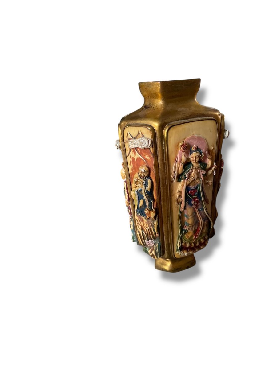 Pair Of Bronze And Polychrome Vases Circa 1900-photo-8