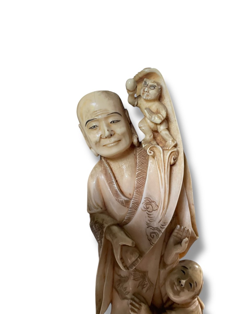 Okimono Sage And Oni Japan 19th Century Walrus Ivory-photo-4