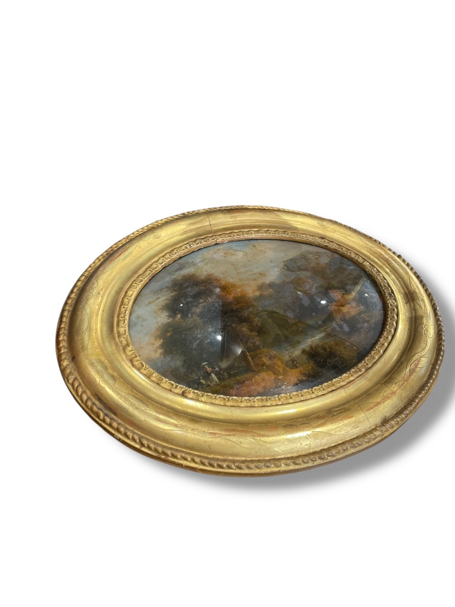 Fixed Under Glass Napoleon III Period Animated Lake Landscape-photo-1
