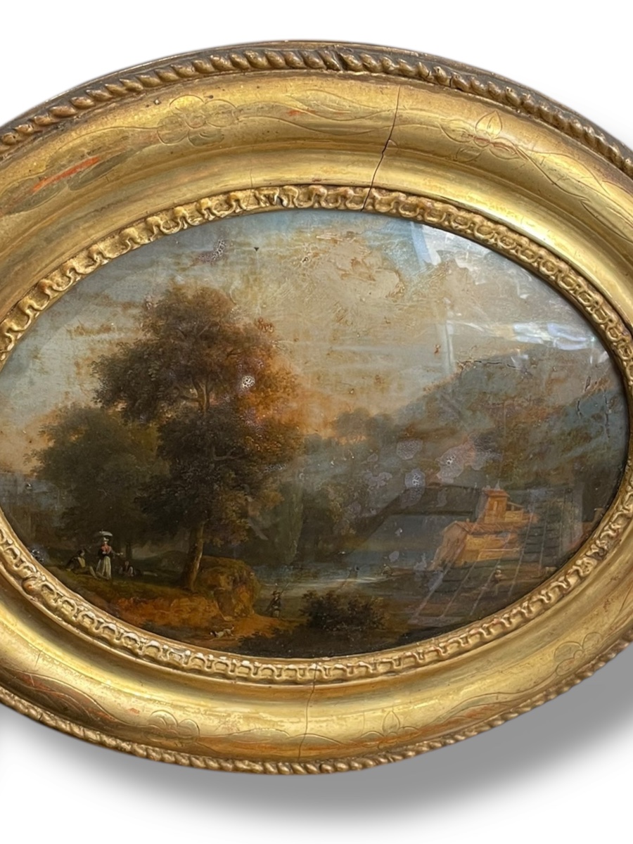 Fixed Under Glass Napoleon III Period Animated Lake Landscape-photo-4
