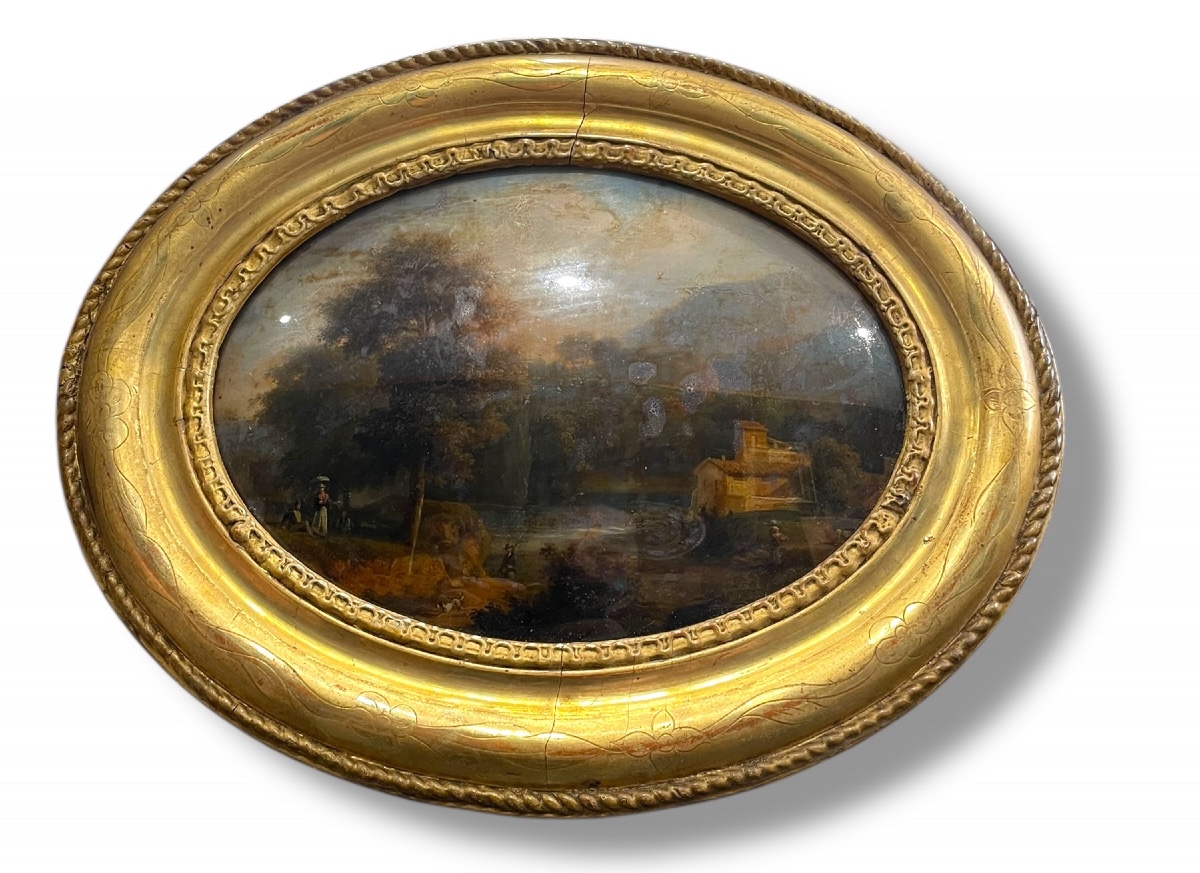Fixed Under Glass Napoleon III Period Animated Lake Landscape