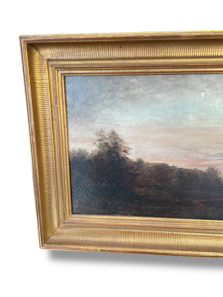 Huile sur toile XIX eme paysage et crépuscule-photo-7