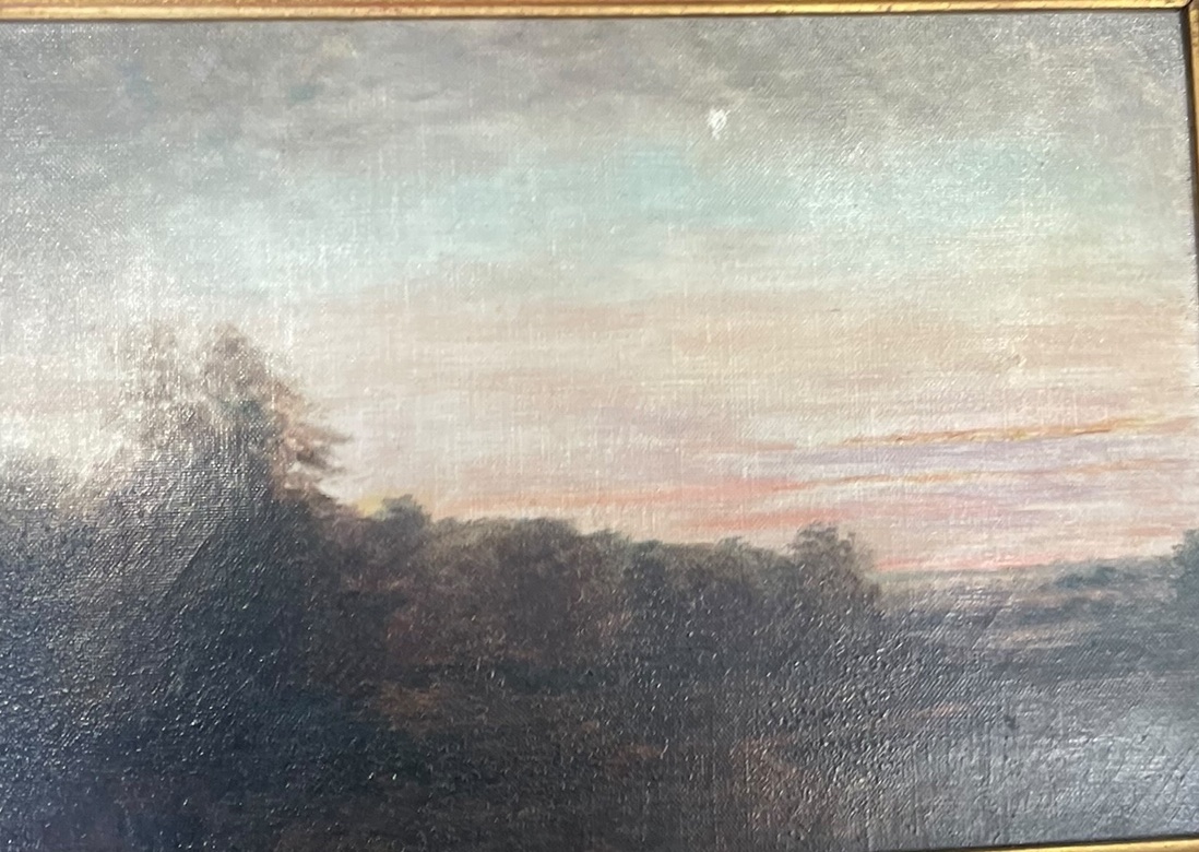 Huile sur toile XIX eme paysage et crépuscule-photo-8