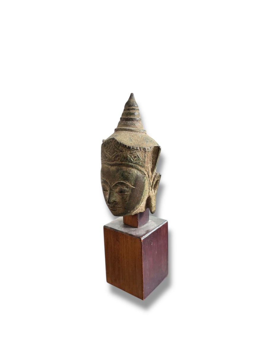 Siam Bronze Head Of Divinity With Green Patina, Ayutthaya Style-photo-2