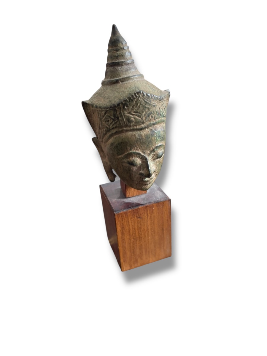 Siam Bronze Head Of Divinity With Green Patina, Ayutthaya Style-photo-4