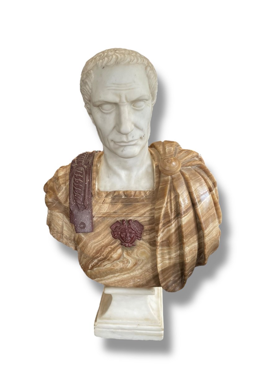 Important Bust Of Julius Caesar In Onyx And Porphyry Marble-photo-2