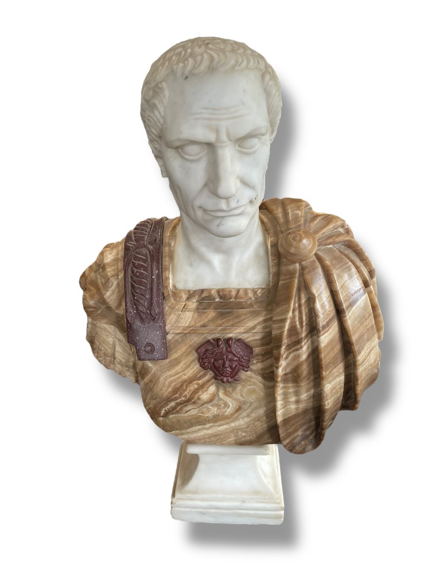Important Bust Of Julius Caesar In Onyx And Porphyry Marble-photo-4