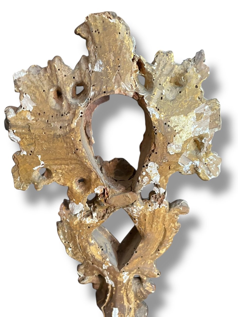 Antique Reliquary Monstrance In Gilded Wood From The 18th Century-photo-2