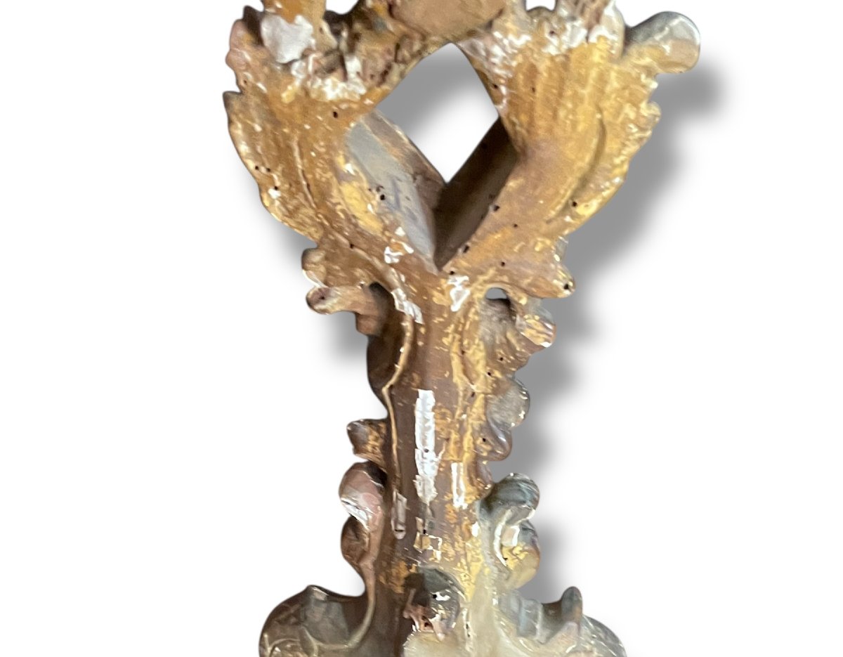 Antique Reliquary Monstrance In Gilded Wood From The 18th Century-photo-3
