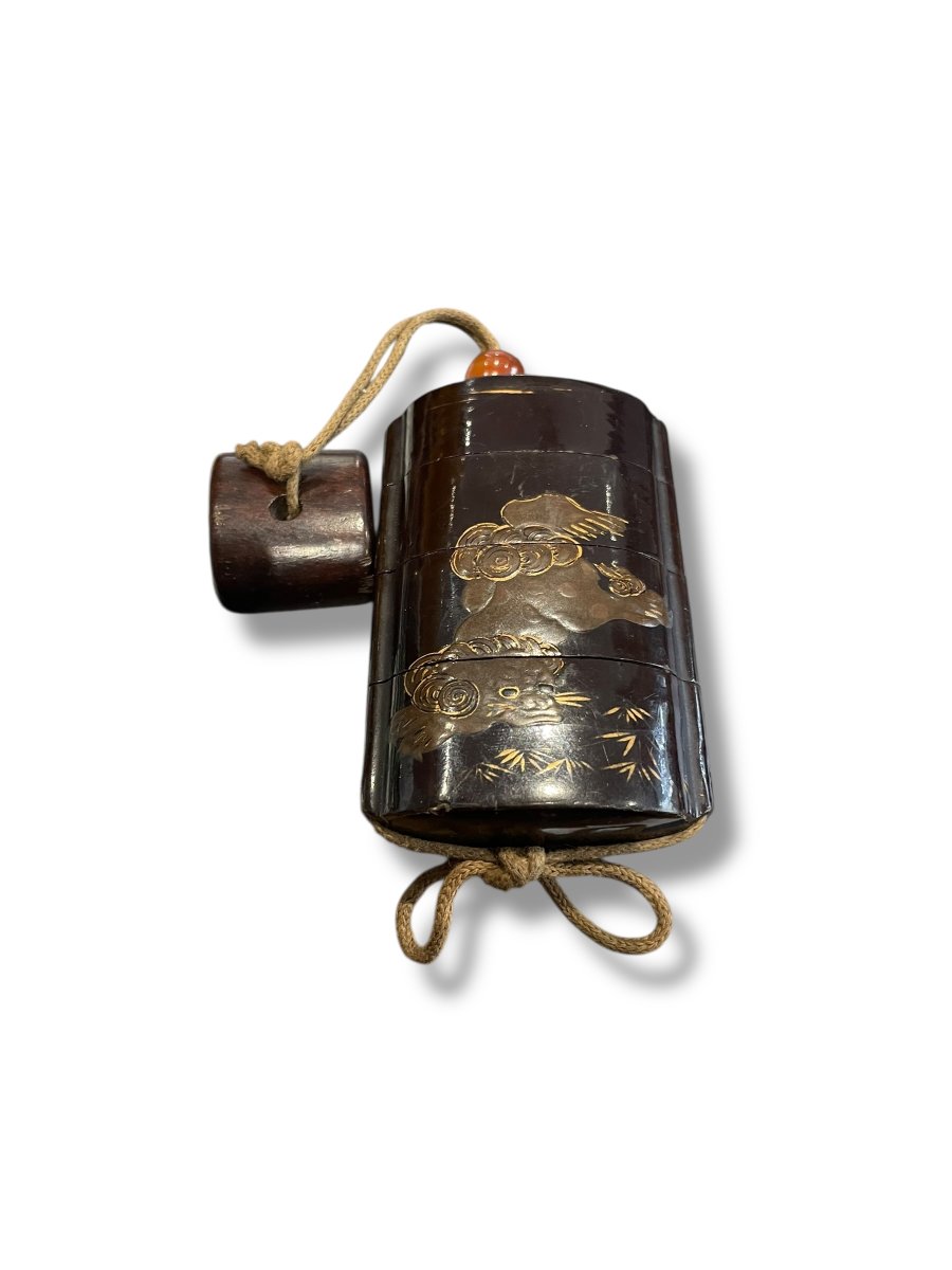 Inro laque ro-iro à décor de chimère Epoque Edo -photo-4