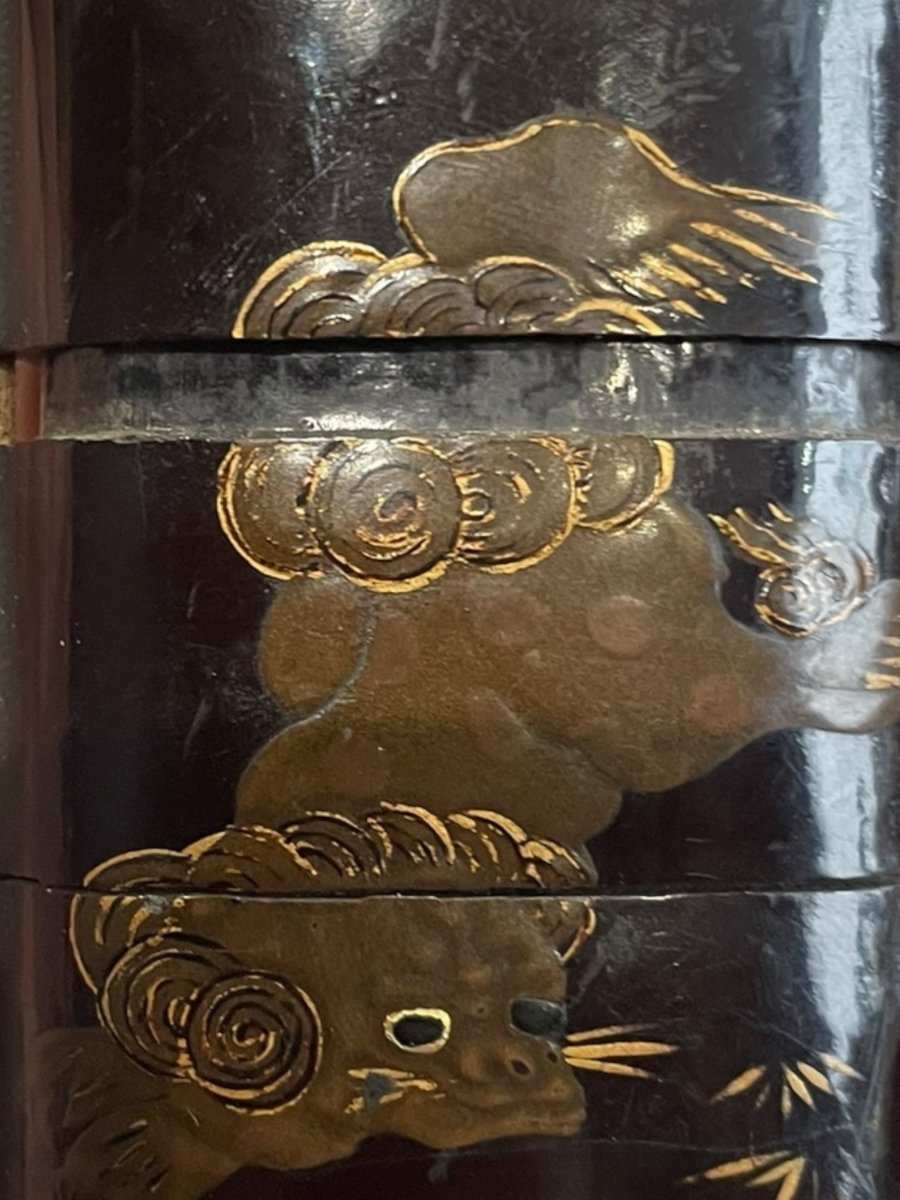 Inro laque ro-iro à décor de chimère Epoque Edo -photo-6