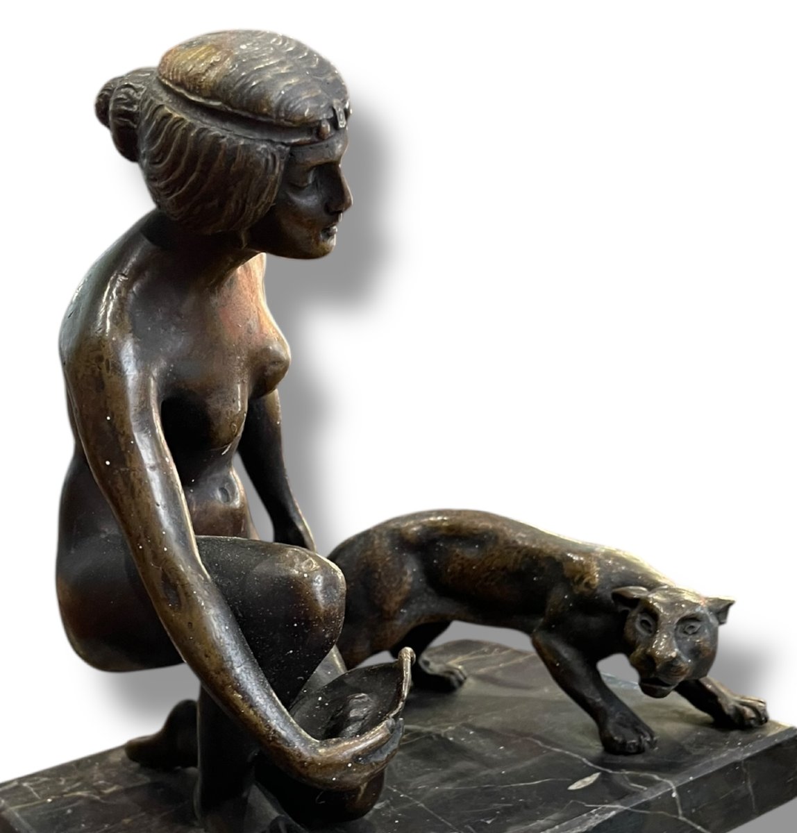 Bronze orientaliste femme à la panthère-photo-3