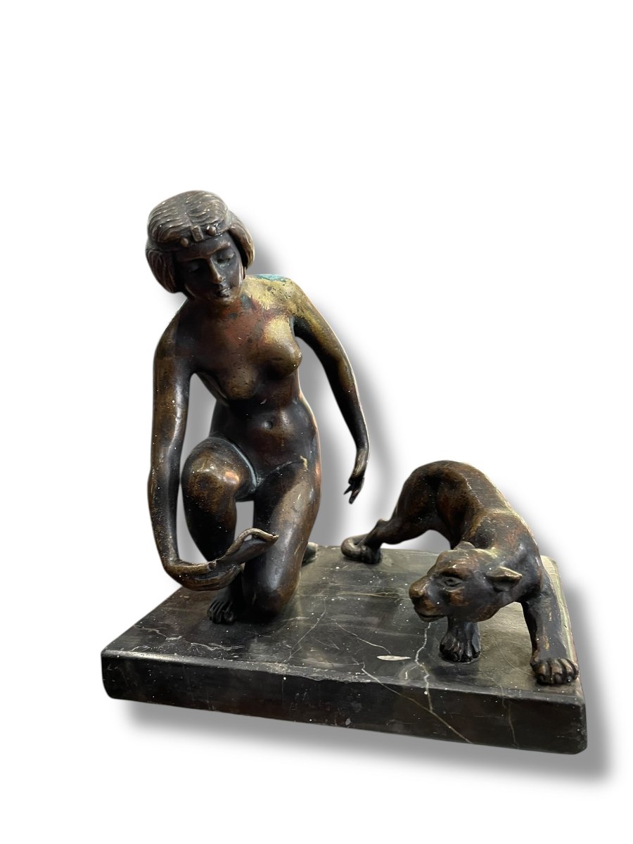 Bronze orientaliste femme à la panthère-photo-8