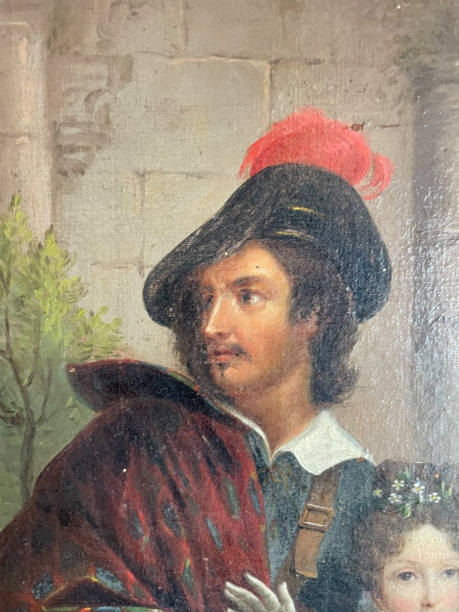 Important Gallant Scene, Oil On Canvas, 19th Century-photo-4