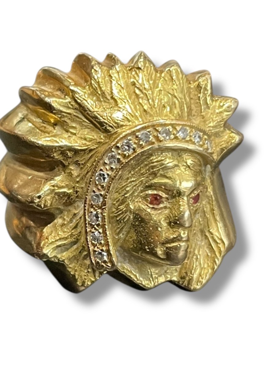 Bague chevalière or tête d'indien-photo-3