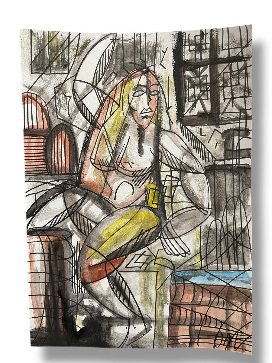 Cubist School 20th Century Seated Woman-photo-8