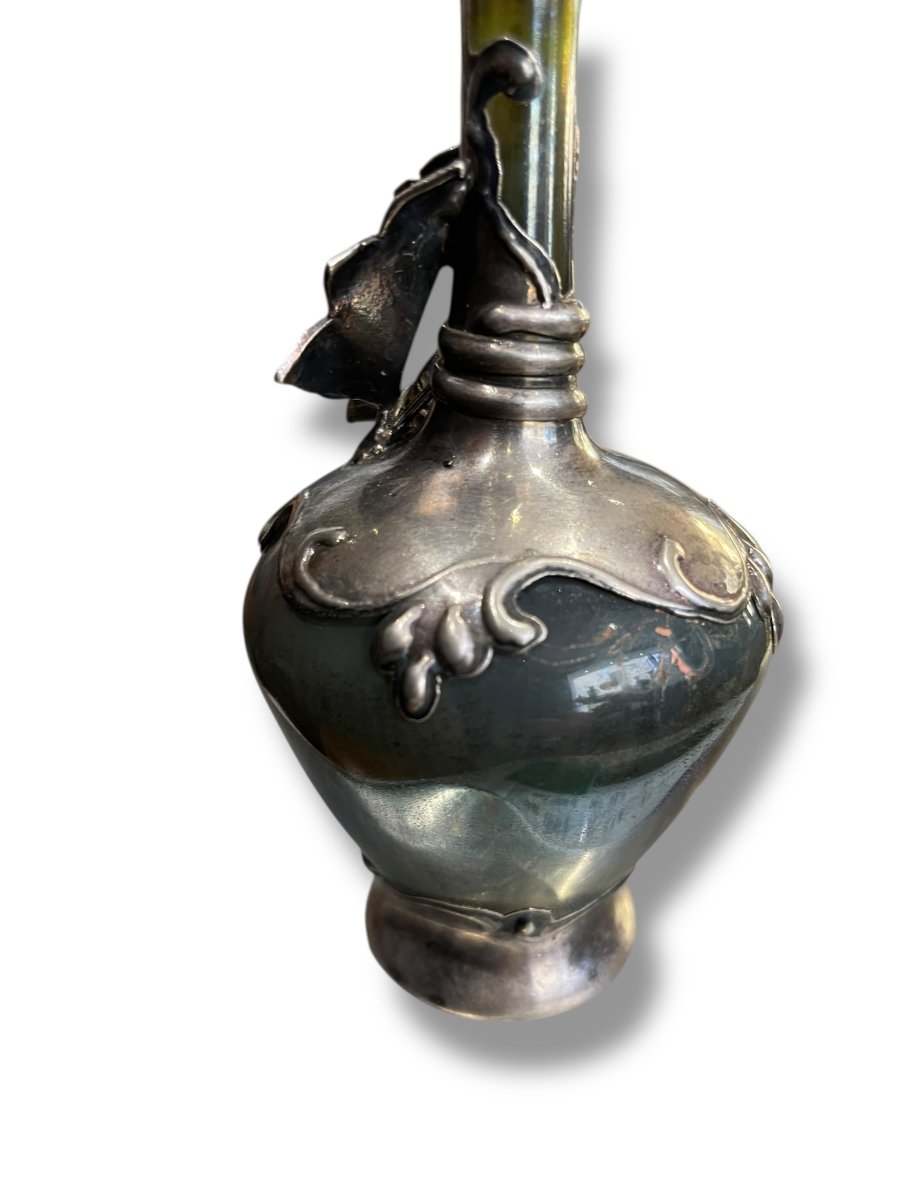 Art Nouveau Silver And Iridescent Glass Soliflore-photo-4